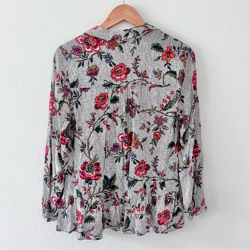 Anthropologie Maeve Janie Floral Flounced Hem Peasant Blouse Sz 2 - Picture 7 of 7
